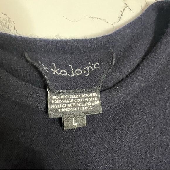 Ekologic recycled cashmere sweater navy brown Sz L - Picture 6 of 6